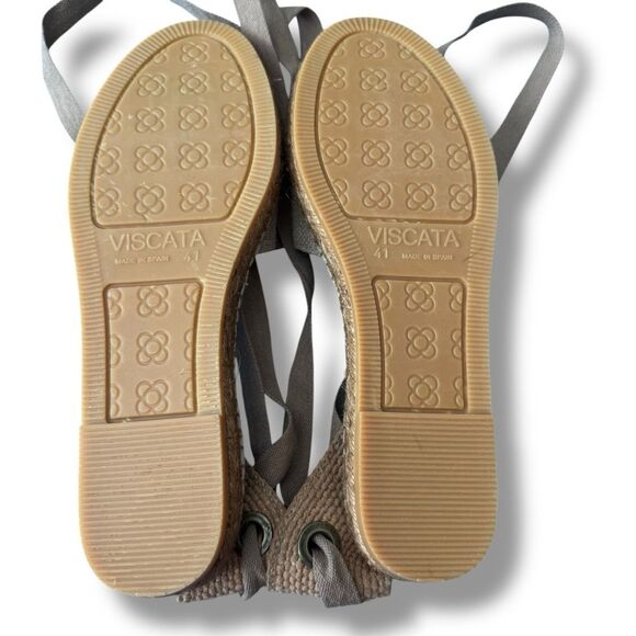 Viscata Candell Beige Linen Espadrille Flats Lace Up Size 41 US 10 - Picture 5 of 11